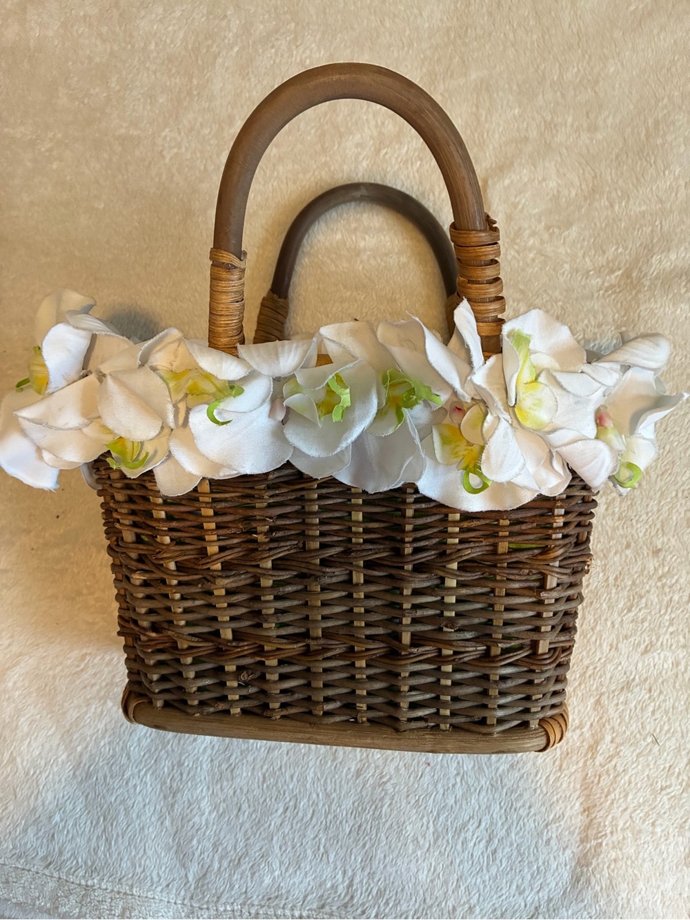 Gretchen Scott Designs Lime Green Polka & Stripe Rattan Tote
